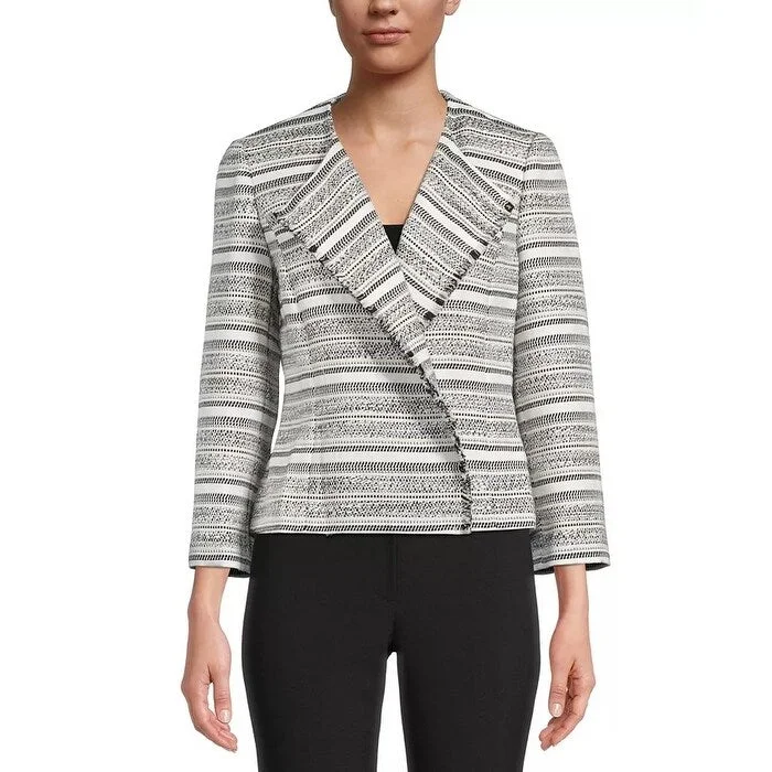 Kasper Women's Fringed Jacquard Blazer Charcoal Size Extra Large - X-Large