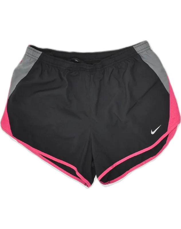 NIKE Womens Dri Fit Sport Shorts UK 14 Medium Black Colourblock