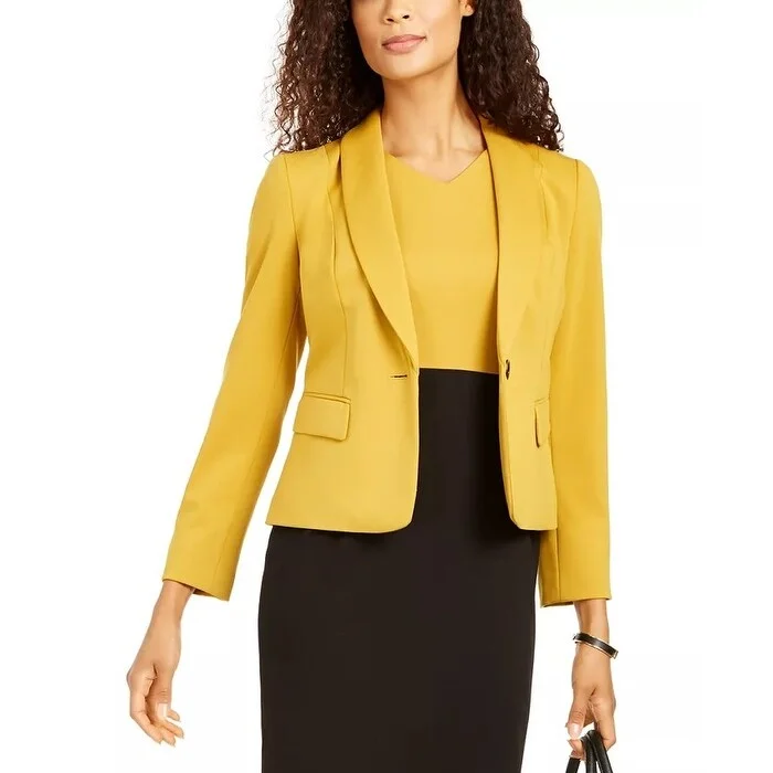 Kasper Women's Shaw-Collar One-Button Blazer Dark Yellow Size 12