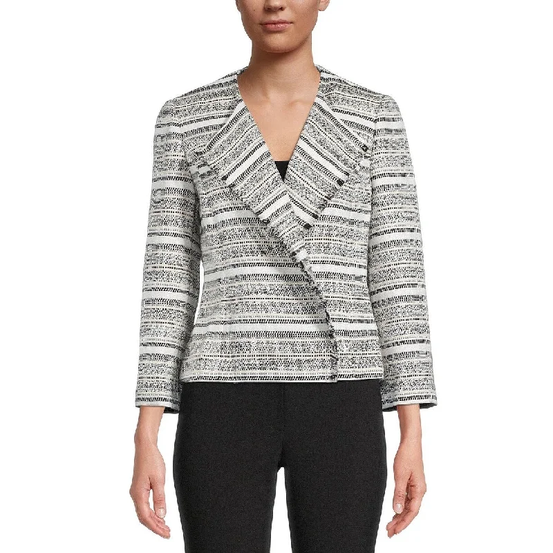 Kasper Women's Fringed Jacquard Blazer Charcoal Size Small