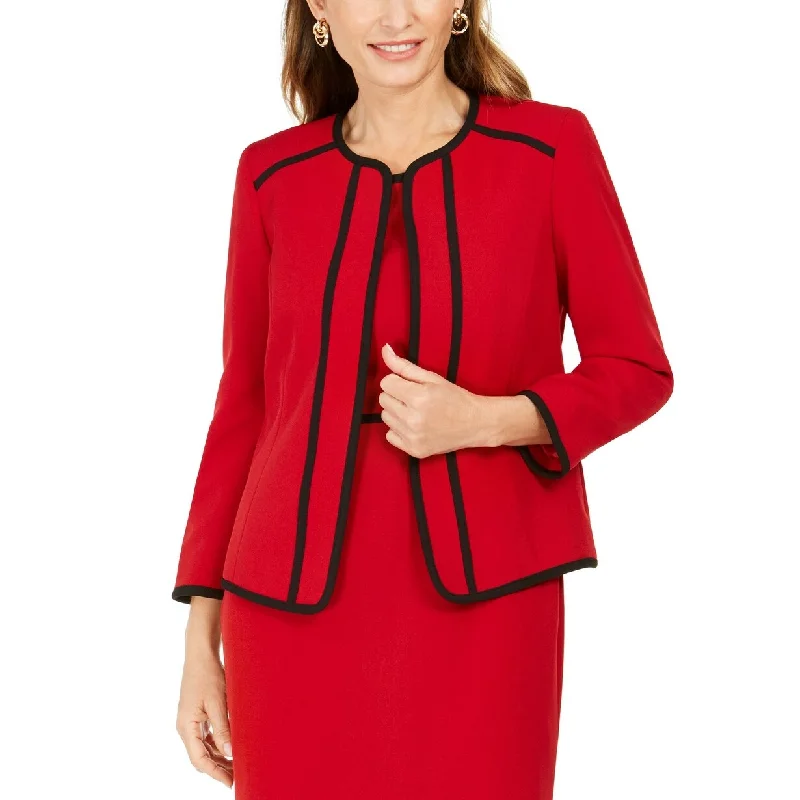 Kasper Women's Petite Piping-Trim Collarless Blazer Red Size 12 P