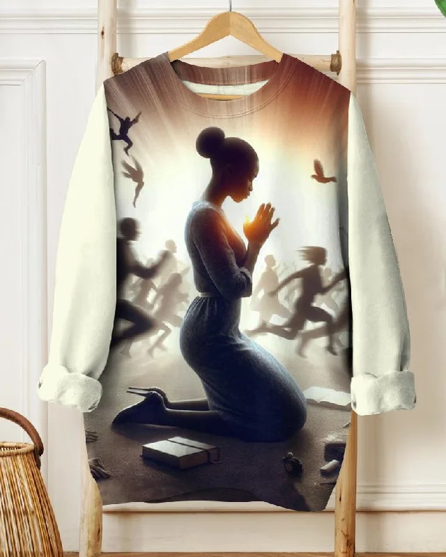 Prayer Is Power Print Long Sleeve Sweatshirt