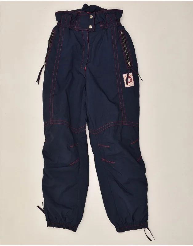 RODEO Womens High Waist Windbreaker Trousers EU 38 Medium Navy Blue Nylon