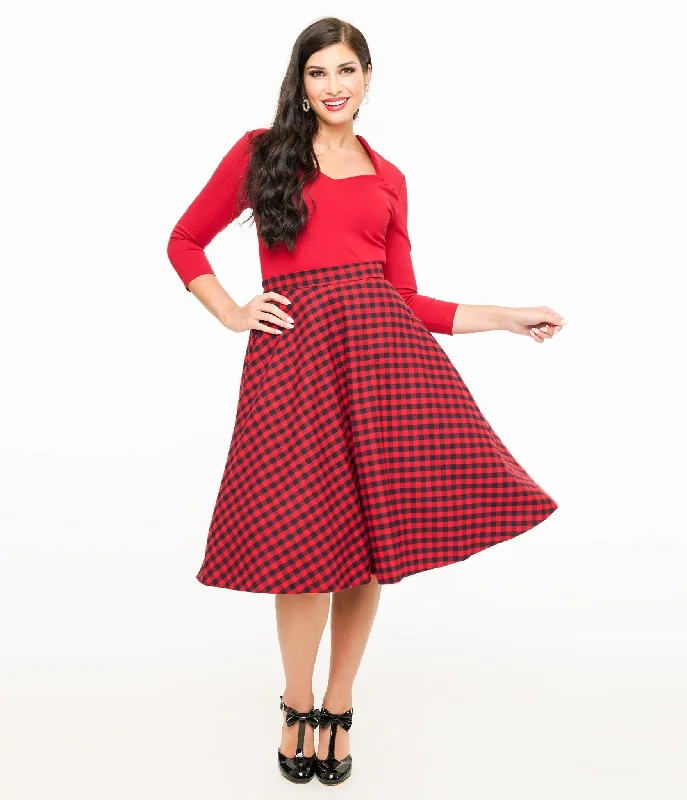 Red & Black Plaid Midi Skirt