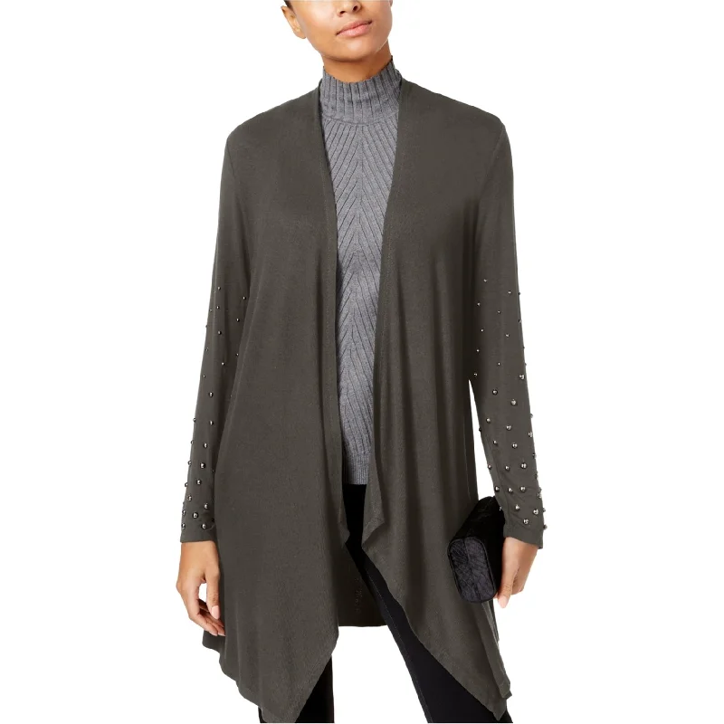 I-N-C Womens Studded-Sleeve Cardigan Sweater, Grey, X-Small