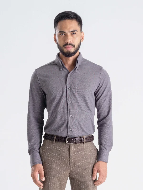 Long Sleeve Polo Shirt - Smokey Grey Button Down