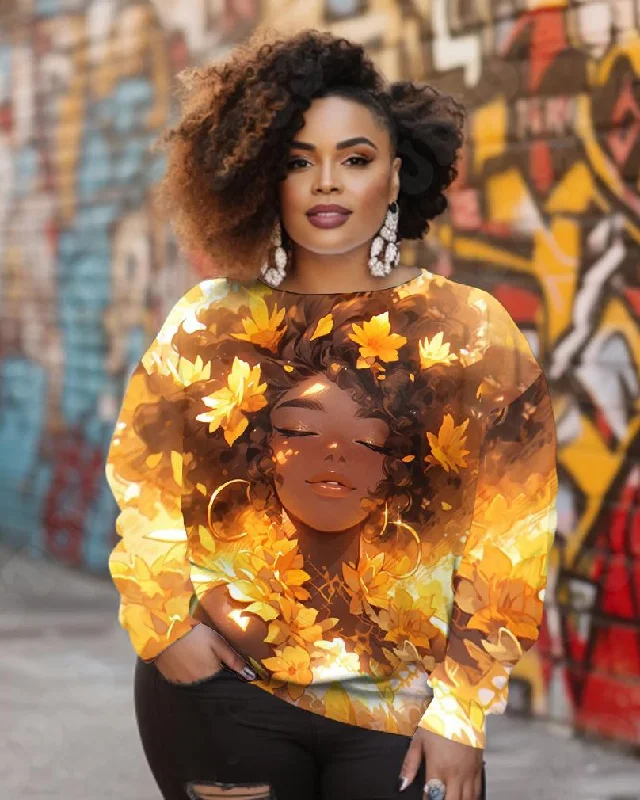 Maple Leaf Afro Girl Crewneck Sweatshirt