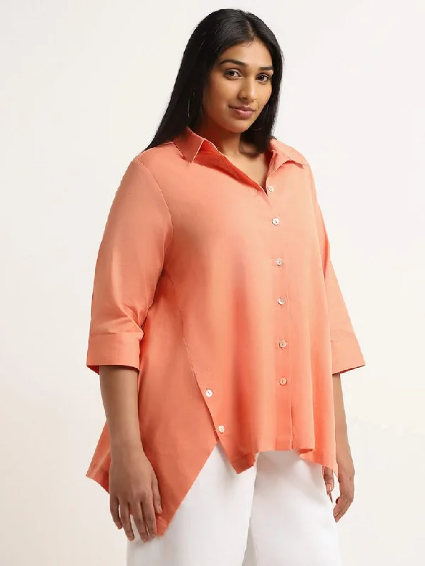 Gia Orange Drop Tail Blended Linen Shirt