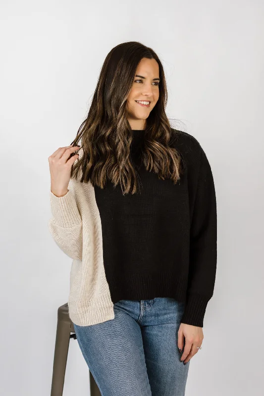 Asher Color Block Sweater | Oatmeal/Black