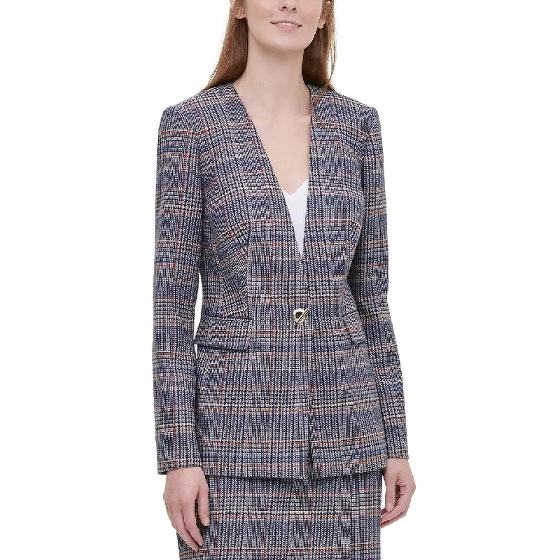 Calvin Klein Women's Plaid Tweed Blazer Brown Size 10