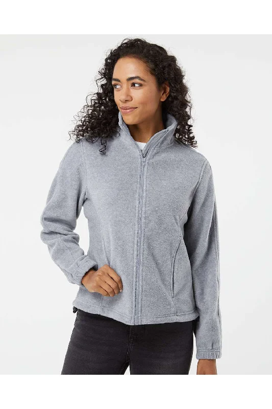 Burnside Womens Polar Fleece Full Zip Sweatshirt w/ Pockets - Heather Grey - Closeout