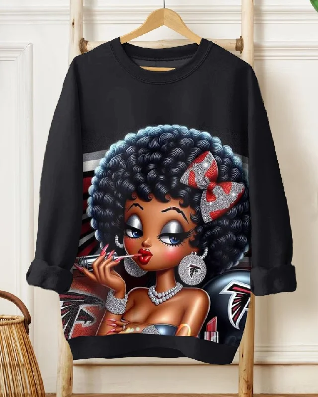 Football Afro Cartoon Girl Long Sleeve Sweatshirt