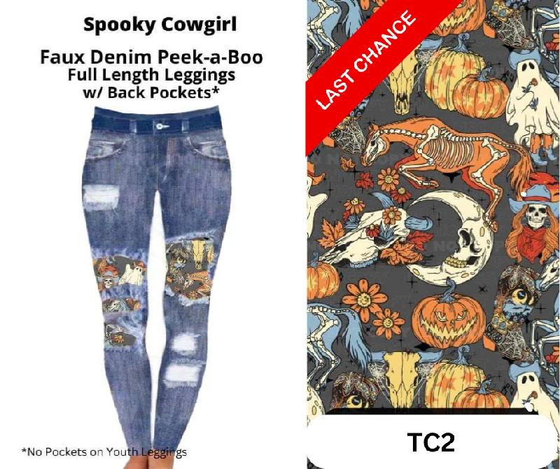 Spooky Cowgirl Faux Denim Full Length Peekaboo Leggings