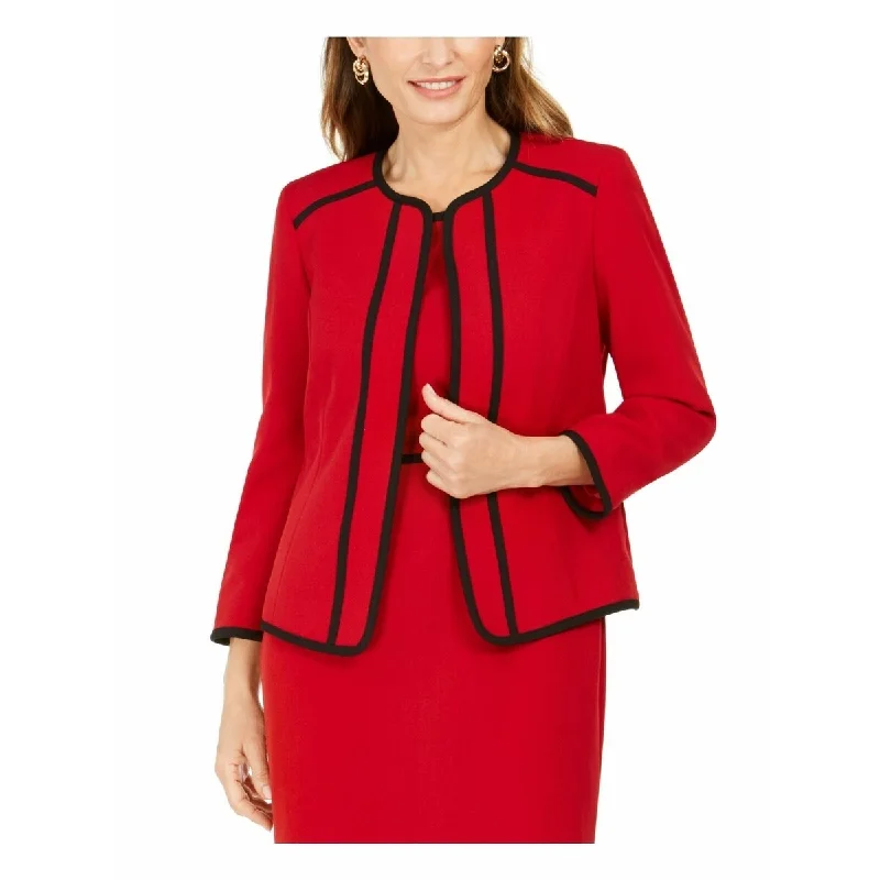 Kasper Women's Petite Piping-Trim Collarless Blazer Red Size 2