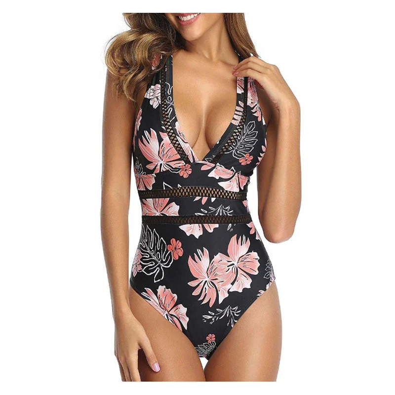 Sexy V Neck Lace One Piece Women Swimsuits