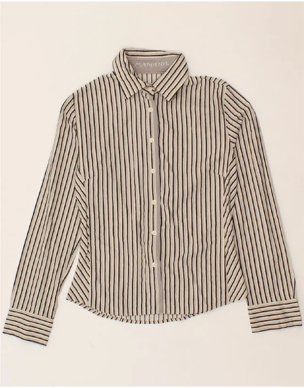 MURPHY & NYE Womens Shirt UK 10 Small Beige Pinstripe Cotton