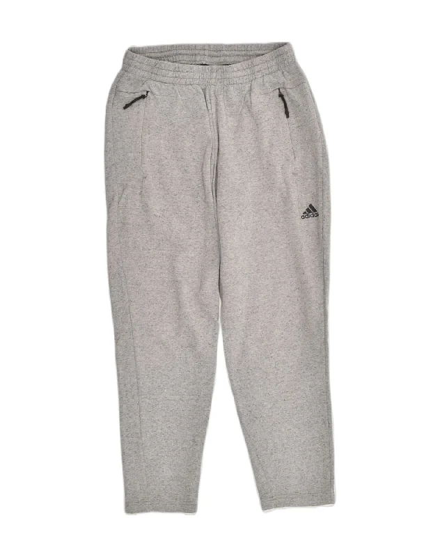 ADIDAS Womens Tracksuit Trousers UK 14 Medium Grey Flecked Cotton