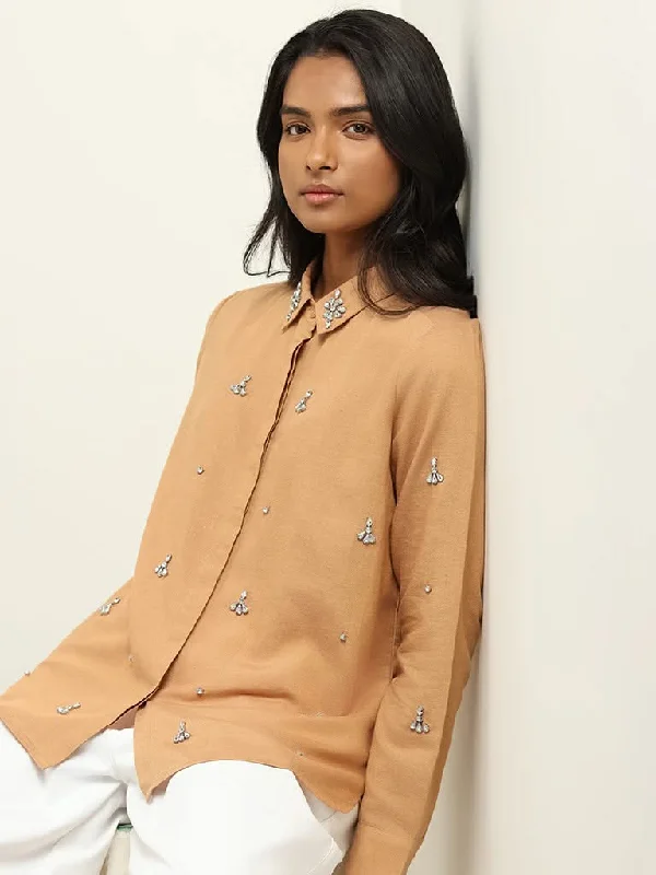 LOV Beige Embellished Cotton Shirt