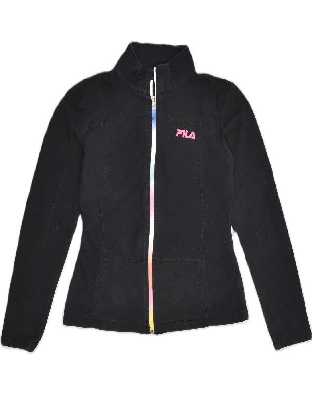 FILA Womens Tracksuit Top Jacket UK 6 XS Black Cotton