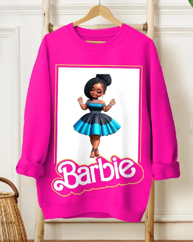 Women's Fashion Barbie 3D Dancing Girl Print Long-sleeved Sweatshirt