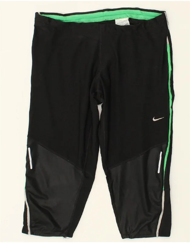 NIKE Womens Dri Fit Bermuda Sport Shorts UK 12 Large Black Polyester