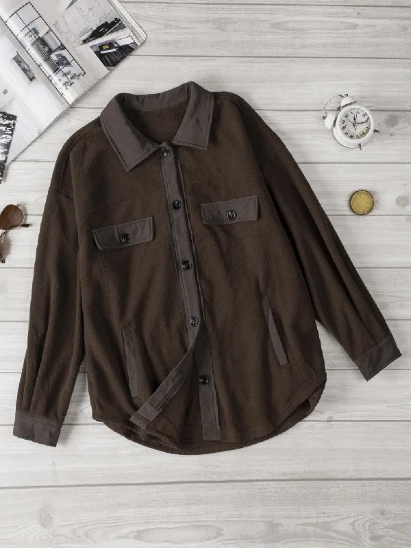 Long Sleeve Brown Fleece Jacket