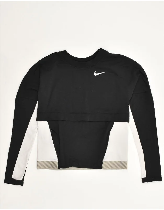 NIKE Womens Top Long Sleeve UK 6 XS Black Colourblock Polyester