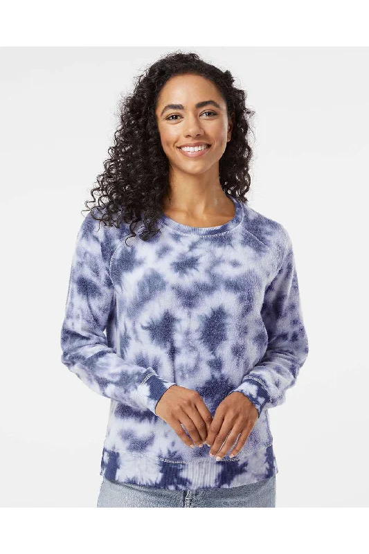 Boxercraft Womens Fleece Out Crewneck Sweatshirt - Navy Blue Tie-Dye - Closeout