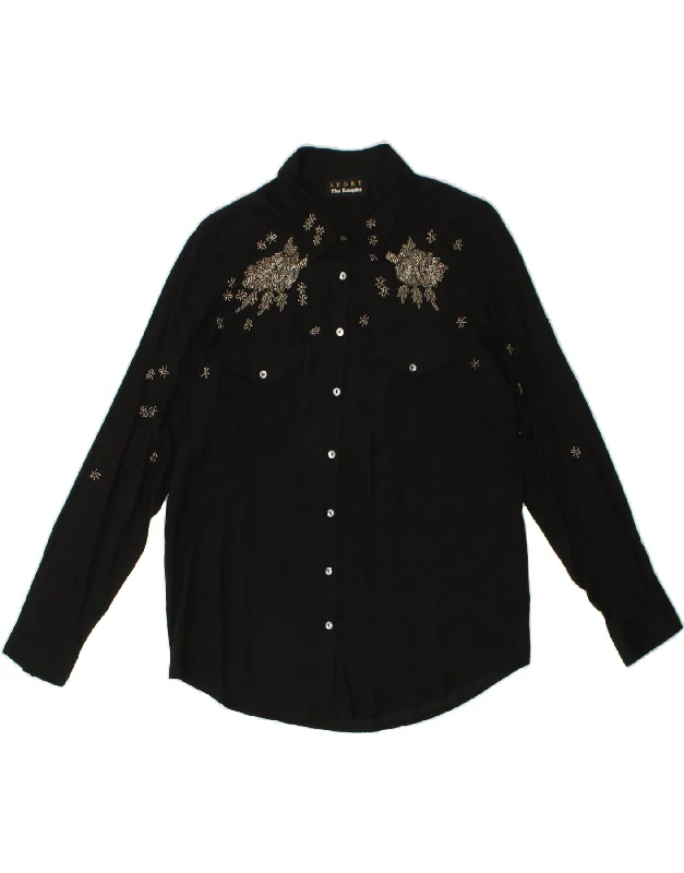 THE KOOPLES Womens Shirt UK 14 Medium Black Floral Modal