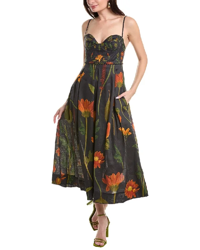 Agua Bendita Mambo Primavera Linen Midi Dress