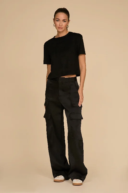 Milan Satin Cargo Pant - Black