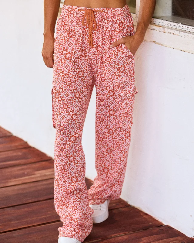 Precious Cargo Gauze High Waisted Pants - Cloud Dancer Fresco Tile